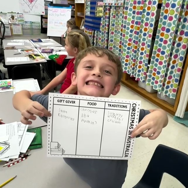 Elementary students learning about Christmas around the world