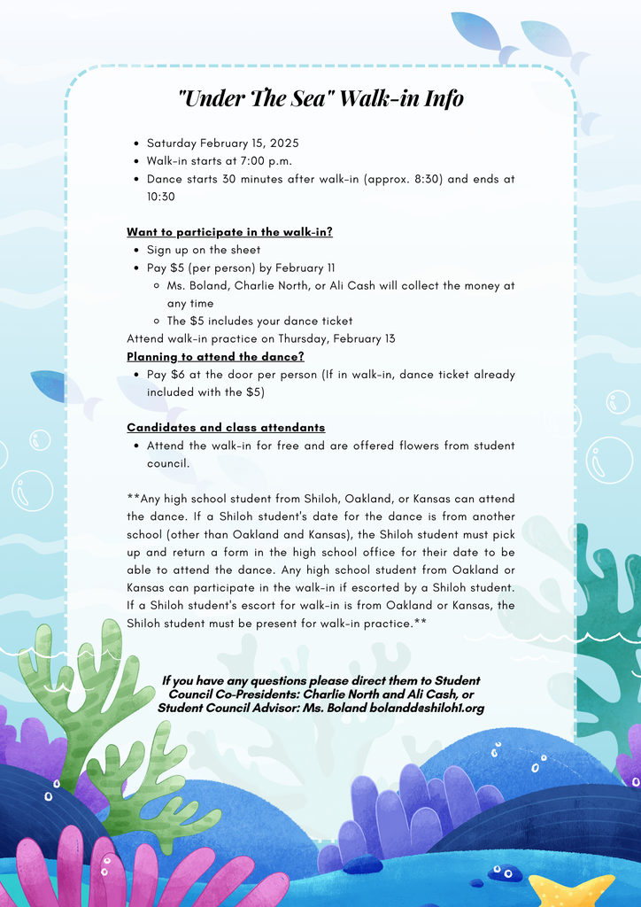 Winterfest 2025 "Under the Sea" dance and walk-in on Saturday, February 15, 2025