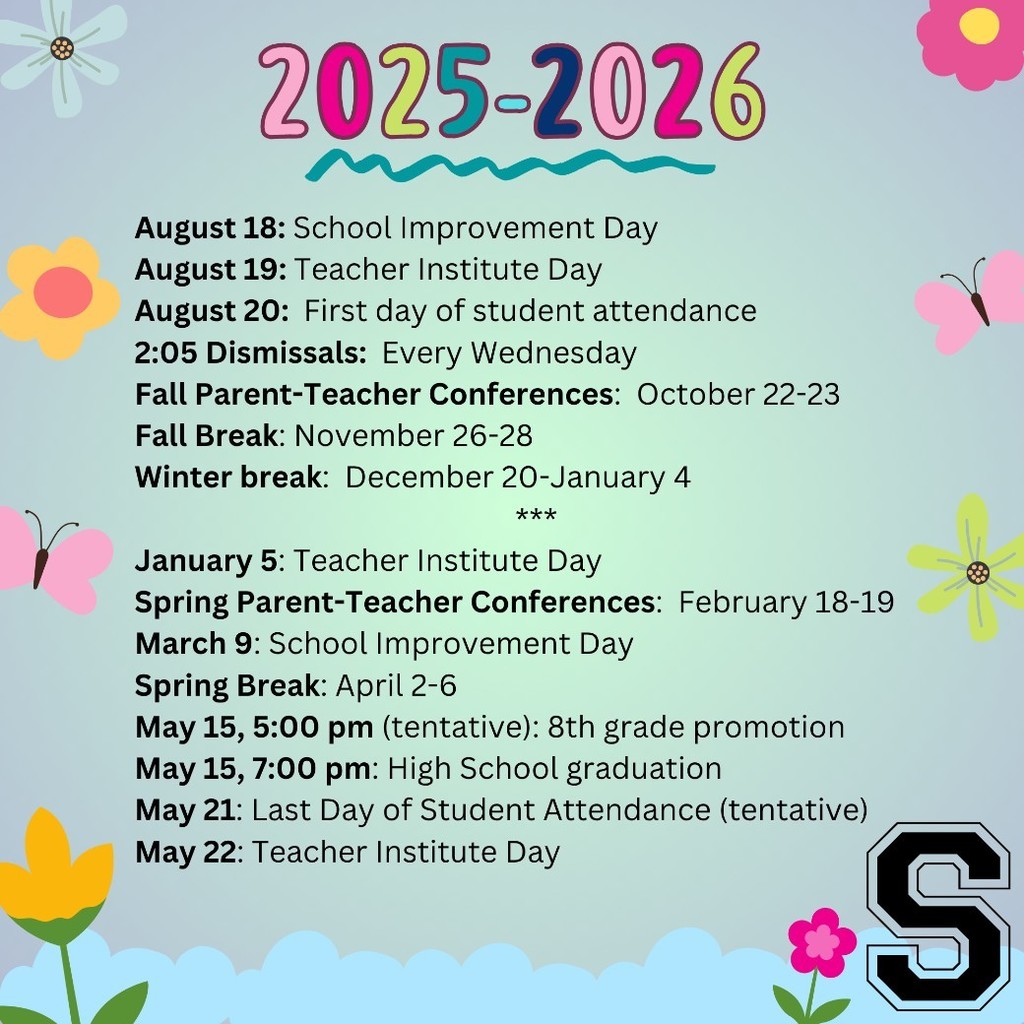 2025-2026 important dates Shiloh CUSD1 #1