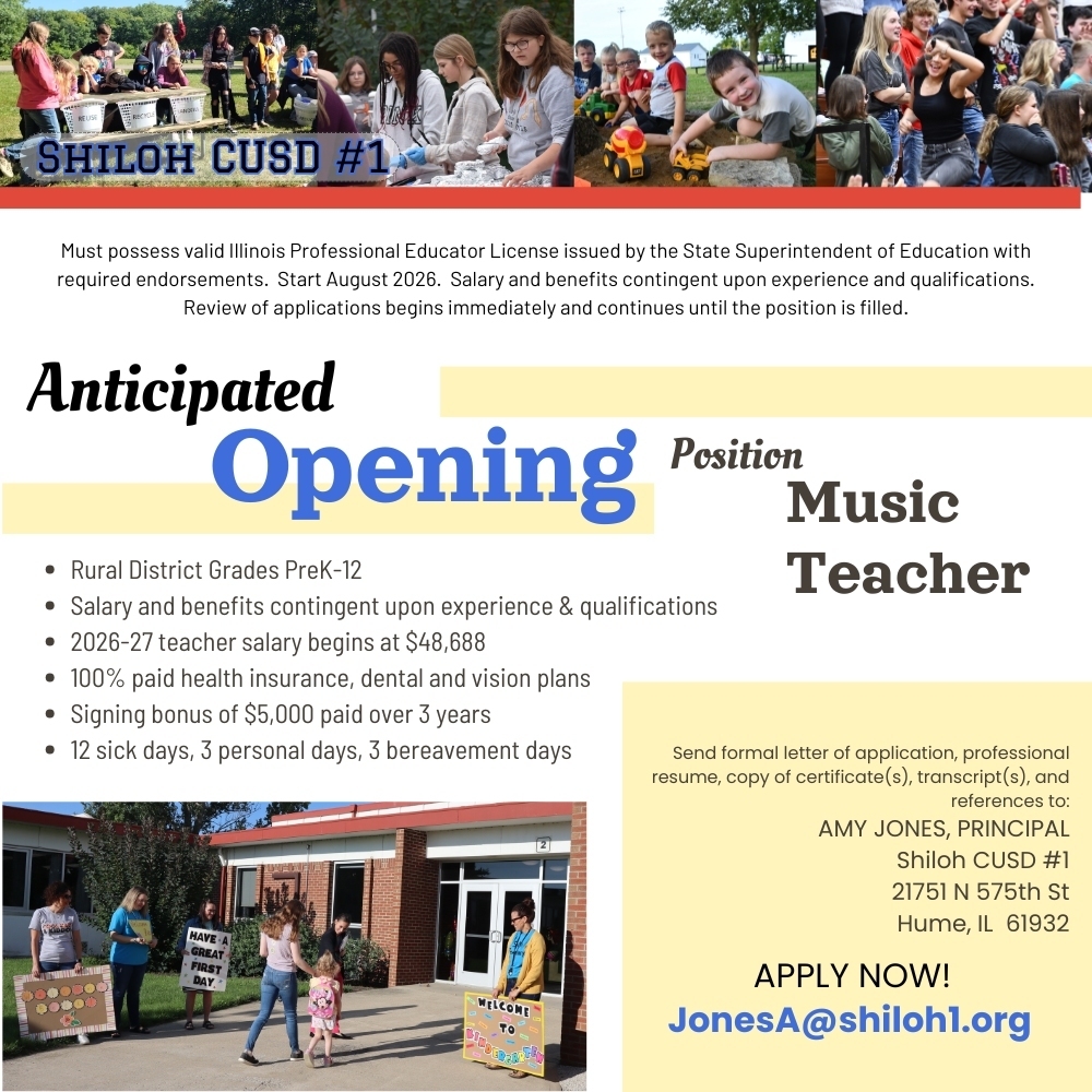 Music teacher needed for 2026-2027 school year
