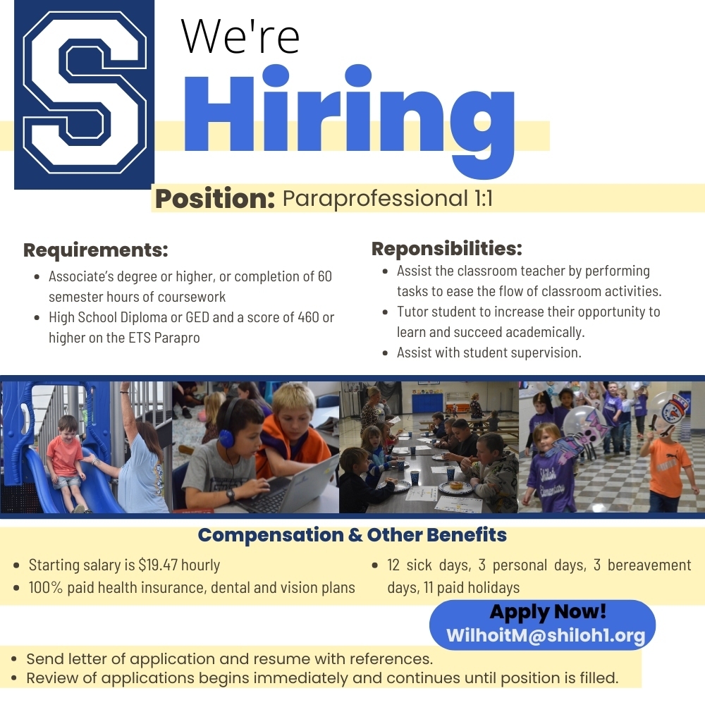 One-on-one aide needed for 2025-2026 school year