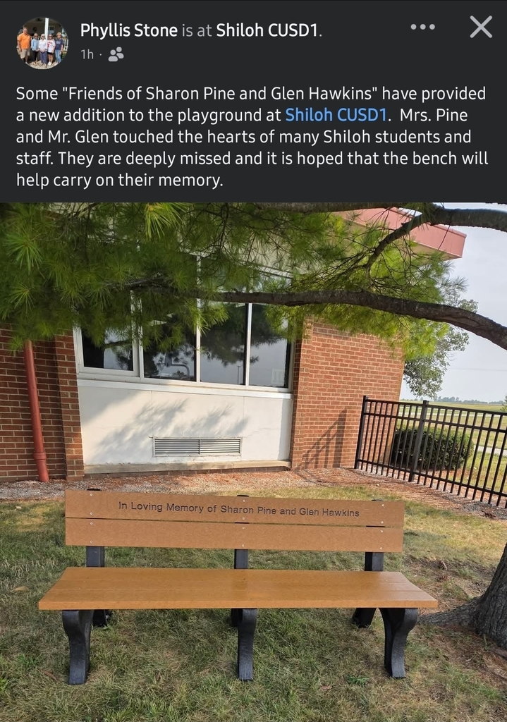 Memorial bench for Sharon Pine and Glen Hawkins