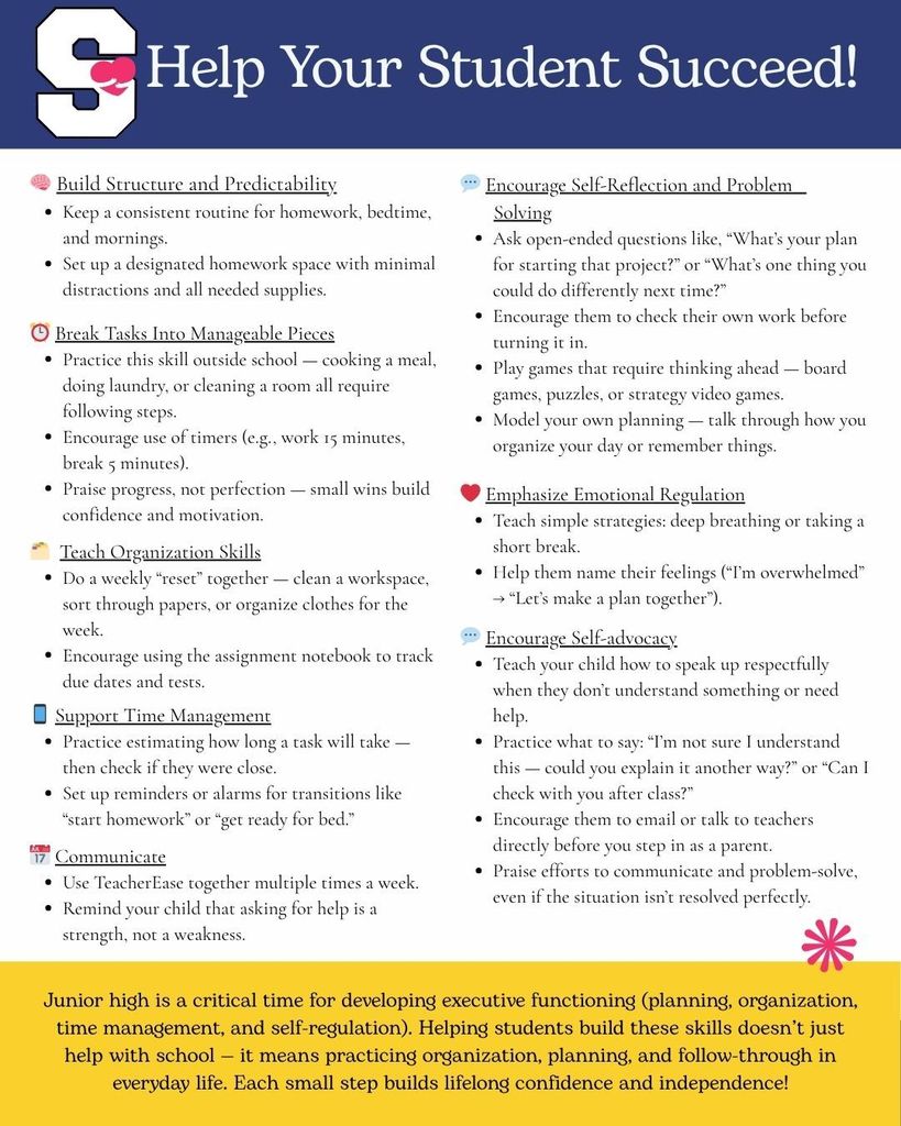 Help your students succeed flyer with executive functioning tips