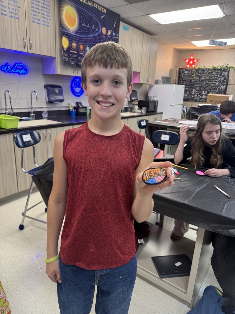 Mrs. Lorenzen's math and science students painting kindness rocks
