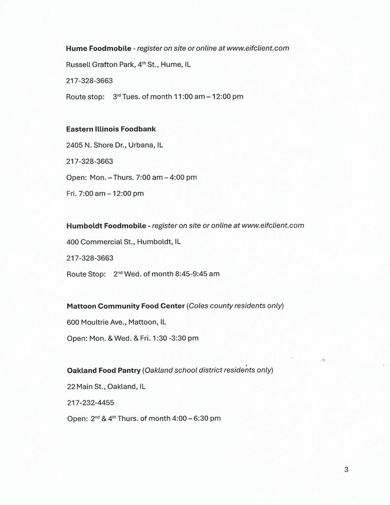 Food bank and pantry list for Coles, Douglas, and Edgar Counties