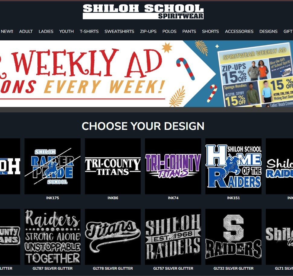 Screenshot of order page for Shiloh PTO's spiritwear