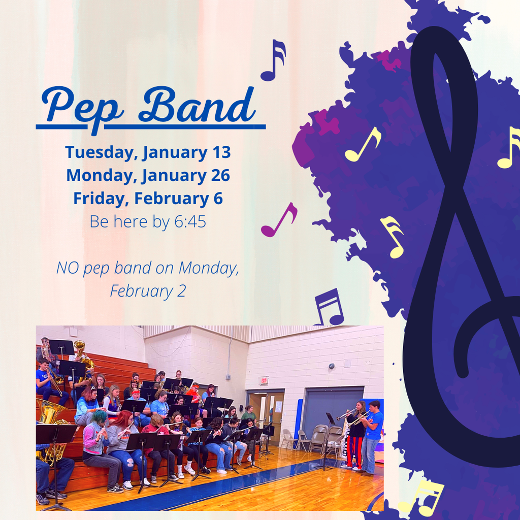 Pep band on January 13, 26, and February 6, 2026