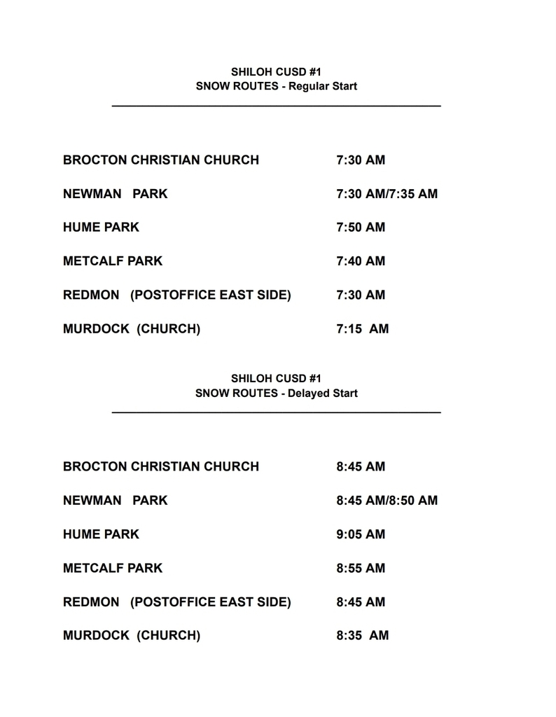 Shiloh snow routes for bus