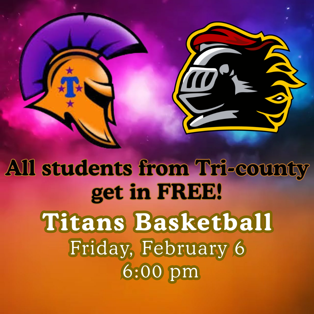 Winterfest boys basketball game on February 6, 2026. Tri-county students get in free!