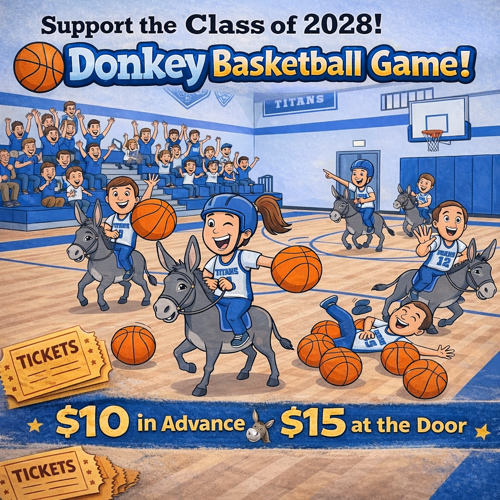 Class of 2028 donkey basketball poster to advertise March 22, 2026 event at Shiloh