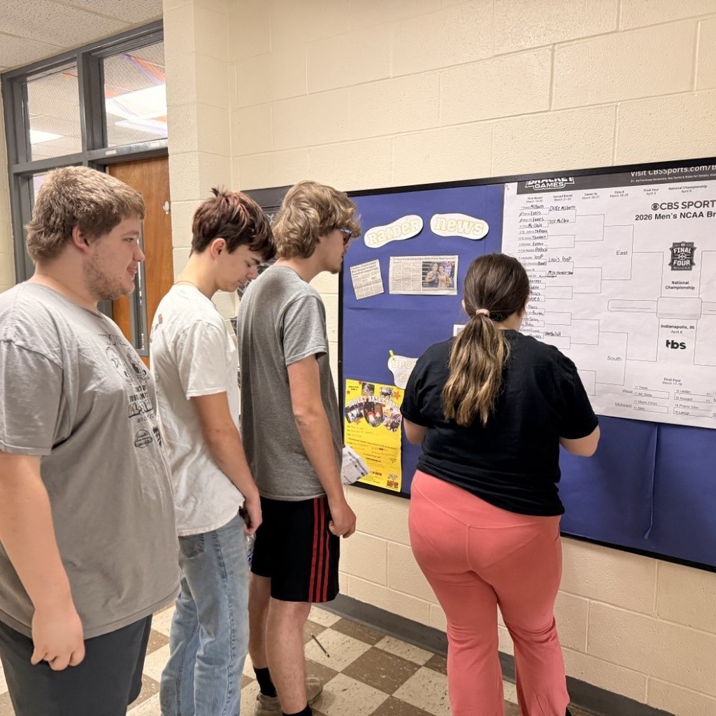 images of seniors filling out March Madness brackets