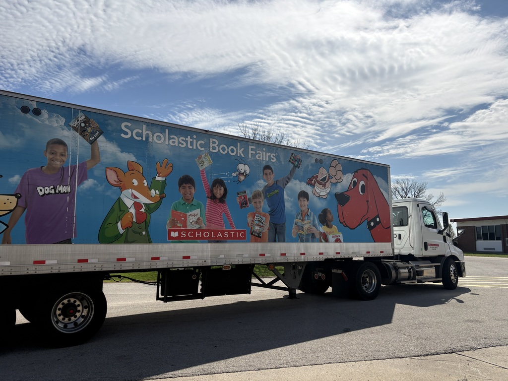 Picture of Scholastic Book Fair semi parked in Shiloh school driveway