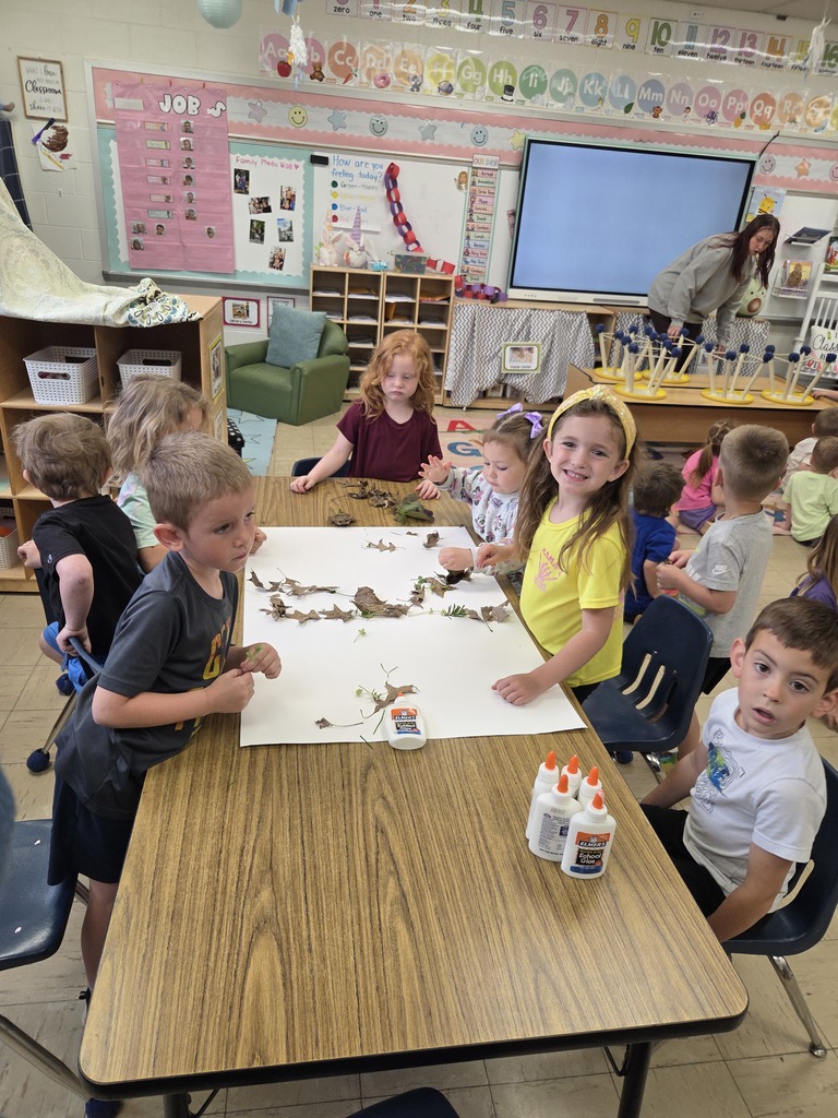 Shiloh Prekindergarten students using nature to craft for Earth Day 2026