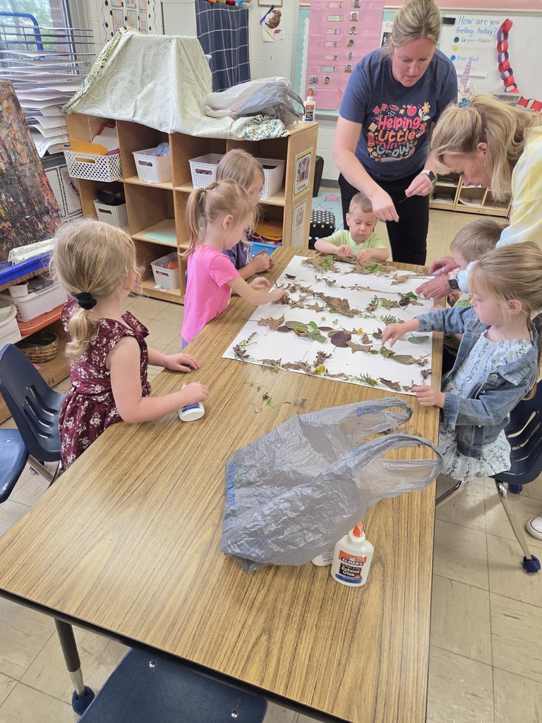 Shiloh Prekindergarten students using nature to craft for Earth Day 2026