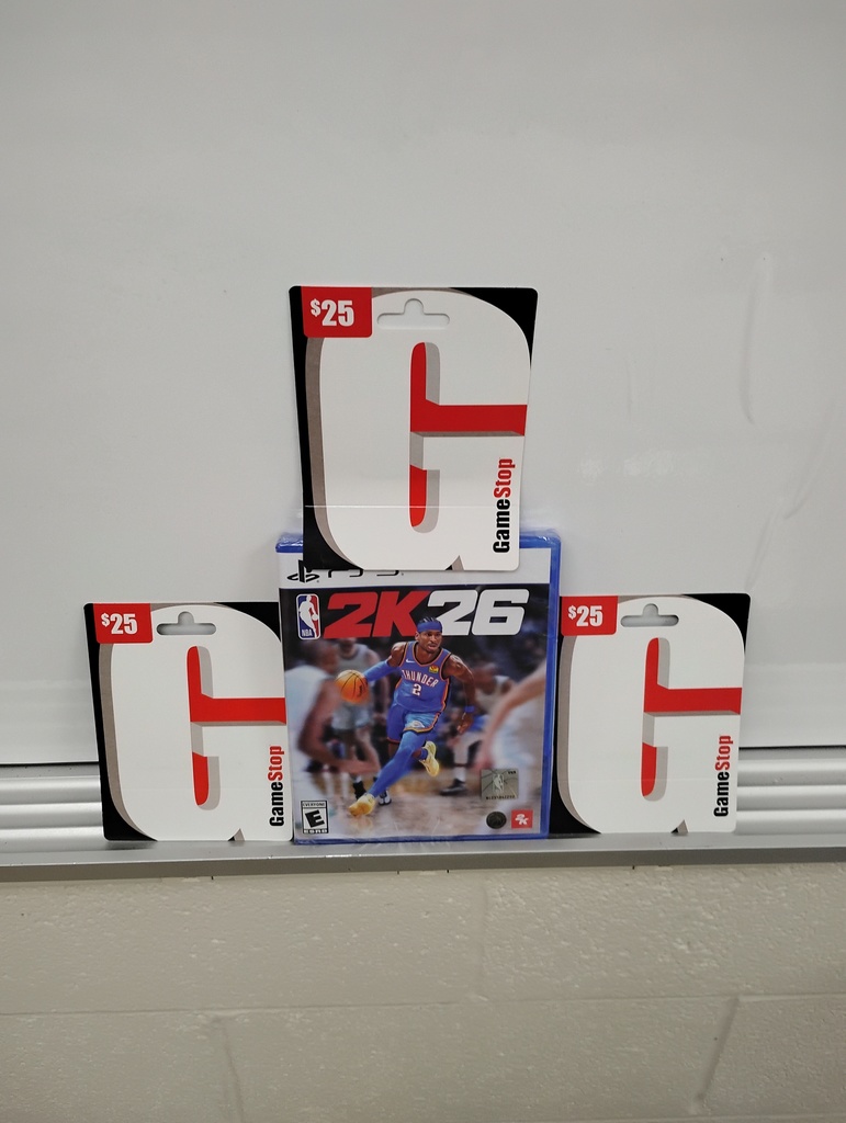 Photo of $25 GameStop gift cards and 2k26 game from high school Gaming Club Night