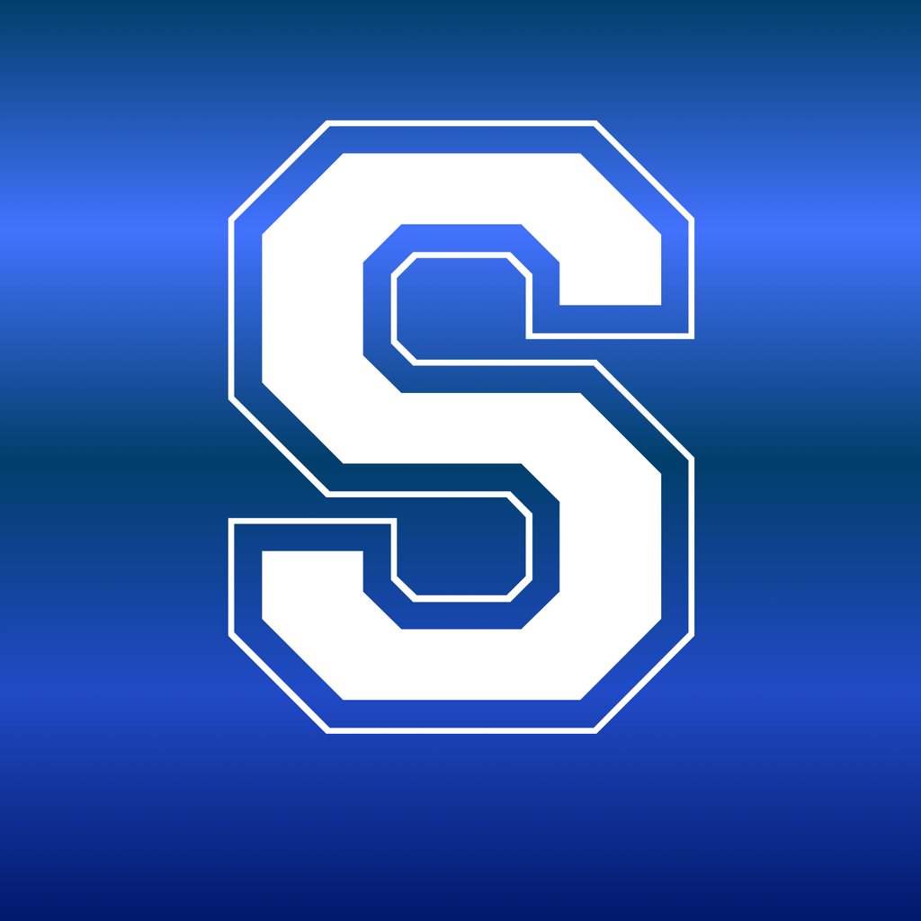 "S" in collegiate font on blue background