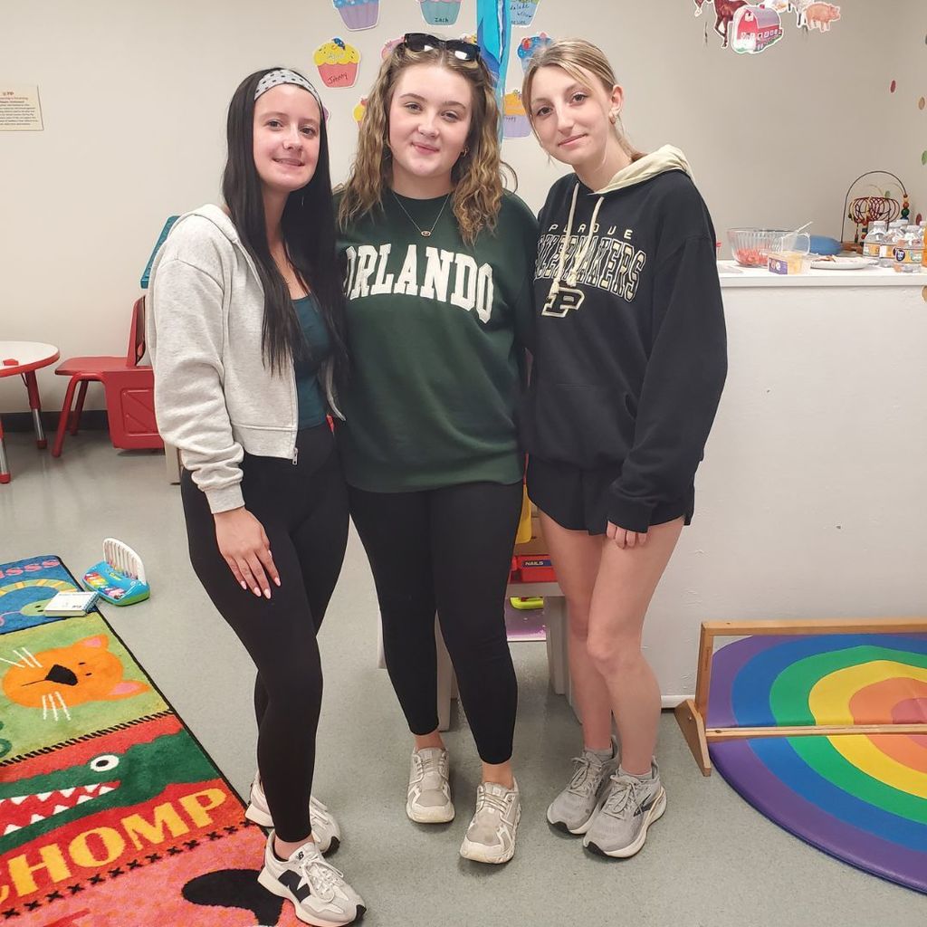 Photo of 3 high school girls in FCCLA who babysat during a parent event hosted by PIP