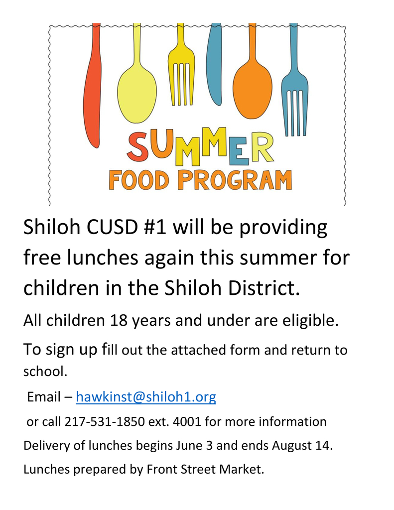2026 Summer Food Program flyer; serving all children 18 years and younger
