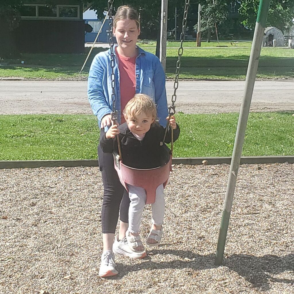 Photos of toddlers and familes on a playground for the May Partnership-in-Parenting group connection