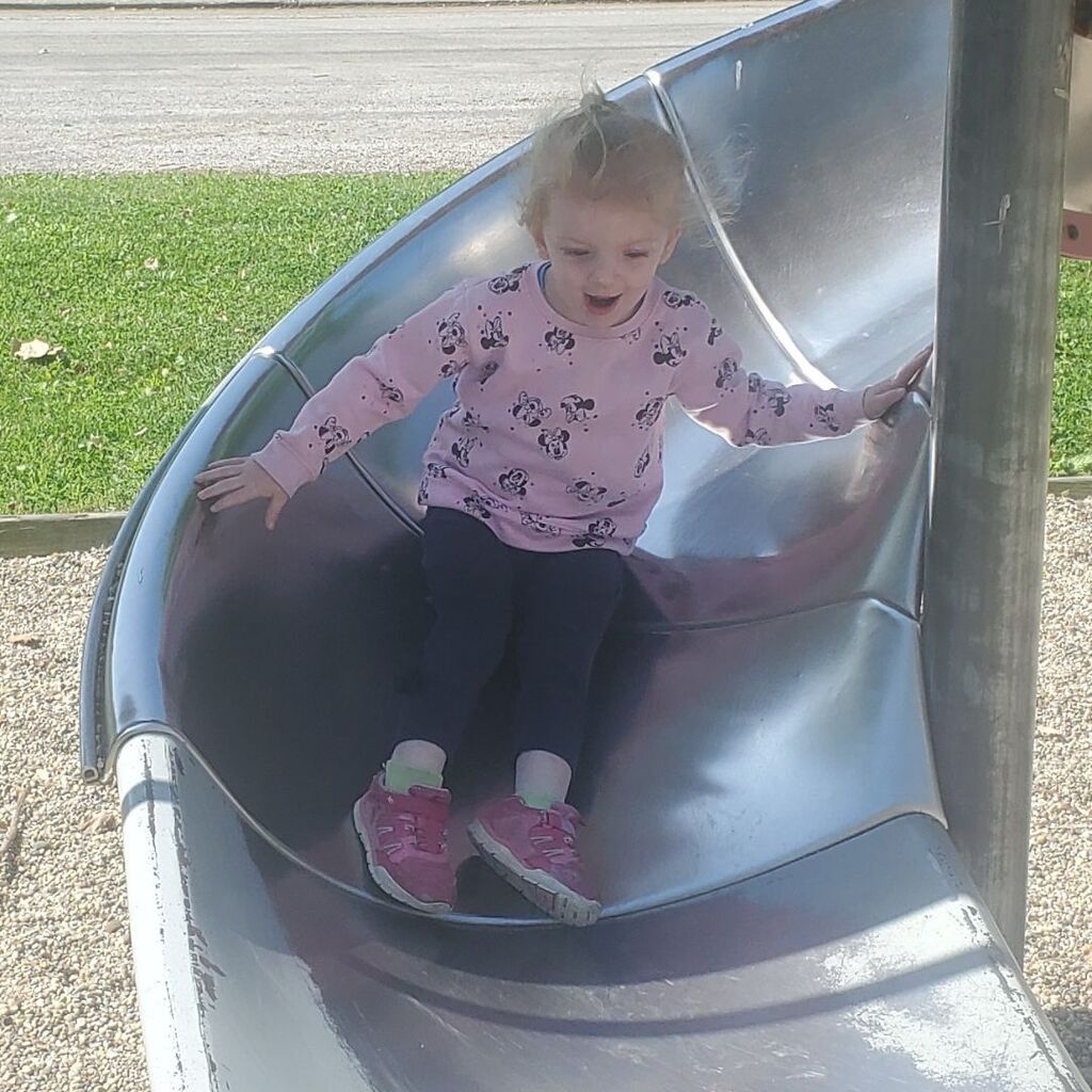Photos of toddlers and familes on a playground for the May Partnership-in-Parenting group connection