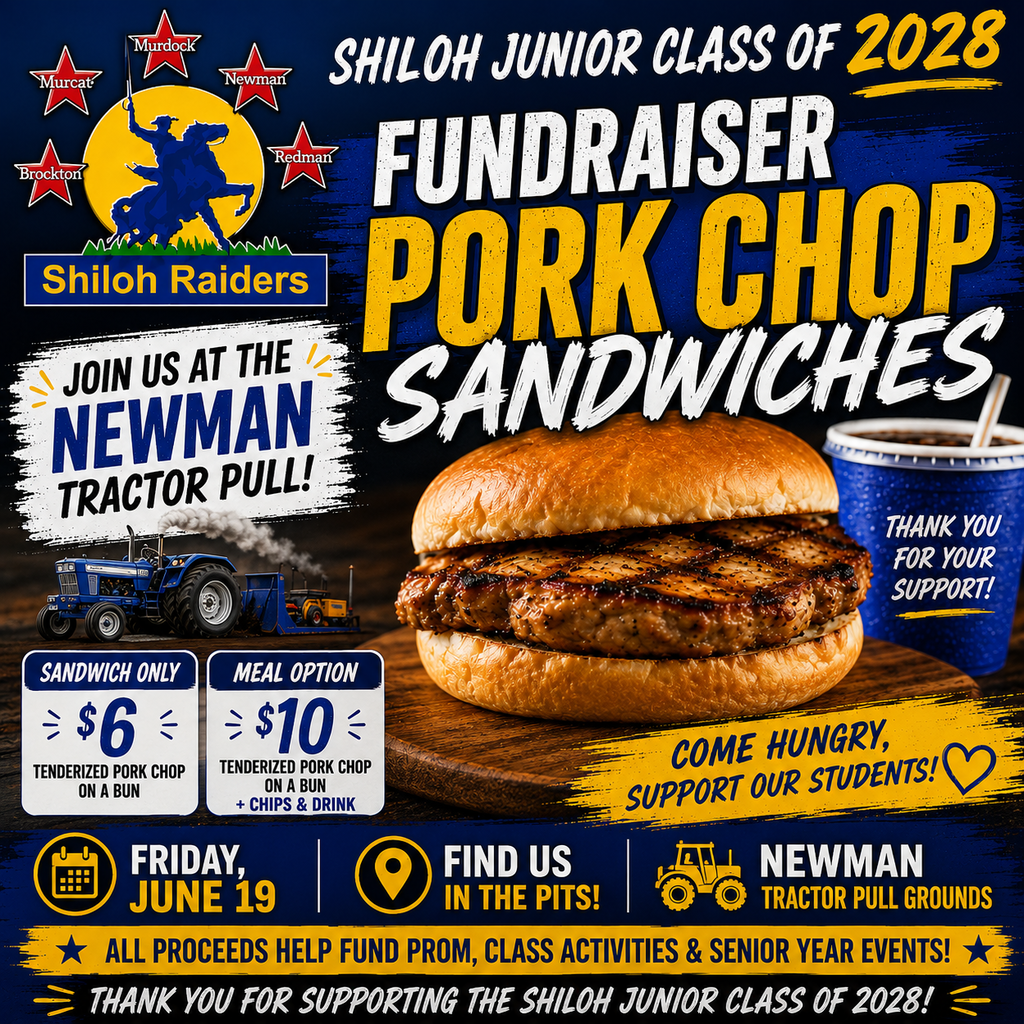 Class of 2028 pork chop sandwich fundraiser at Newman tractor pull on June 19, 2026