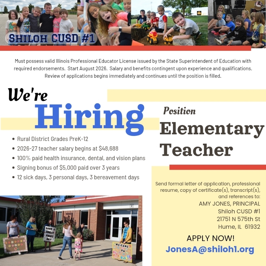 Anticipated elementary teacher opening at Shiloh in August 2026