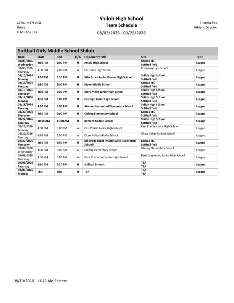 Revised JH Softball Schedule