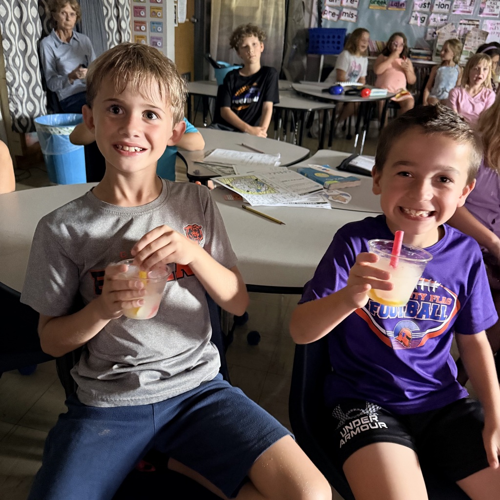 Pictures of 3rd grade students drinking slushies to celebrate doing a great job on MAP testing