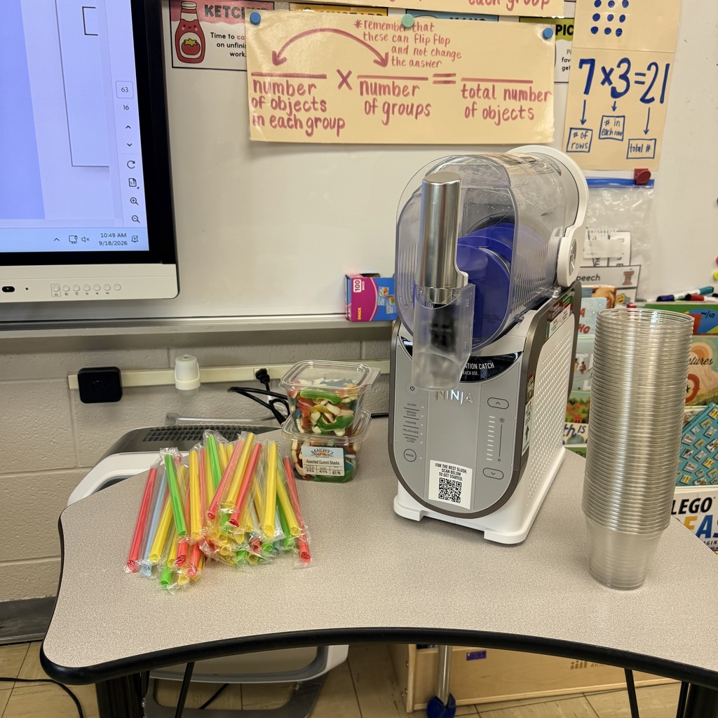 Pictures of 3rd grade students drinking slushies to celebrate doing a great job on MAP testing