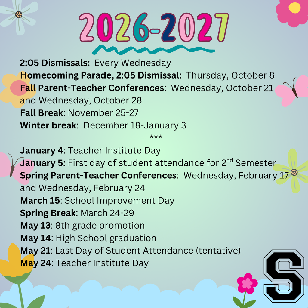 Important dates for 2026-2027 school year at Shiloh