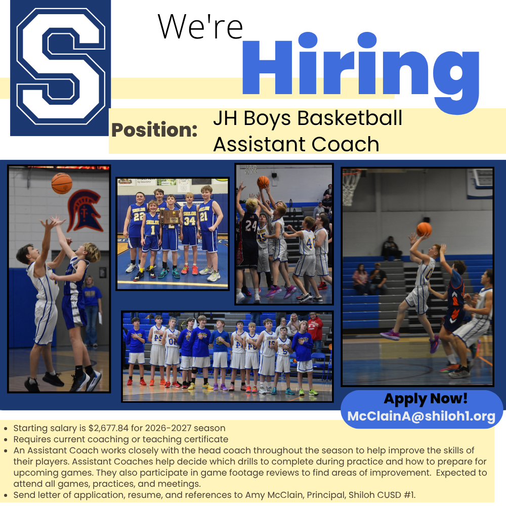 Position announcement for a junior high boys basketball assistant coach for the 2026-2027 season