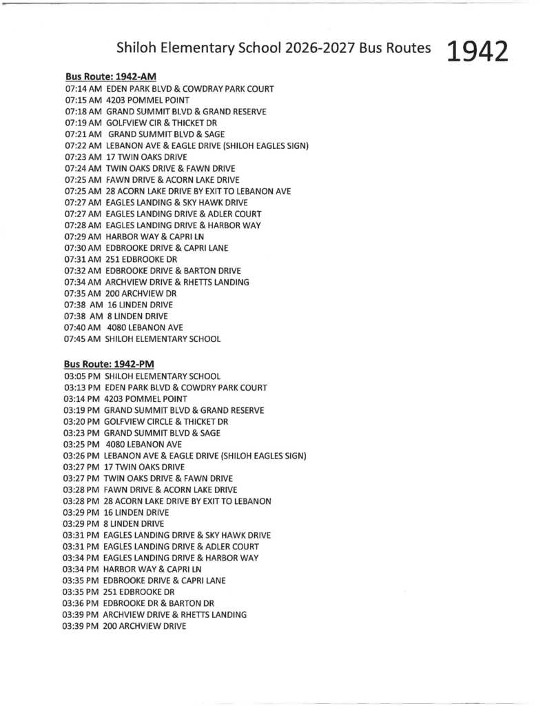 26-27 **ELEMENTARY SCHOOL**  Bus Routes 
