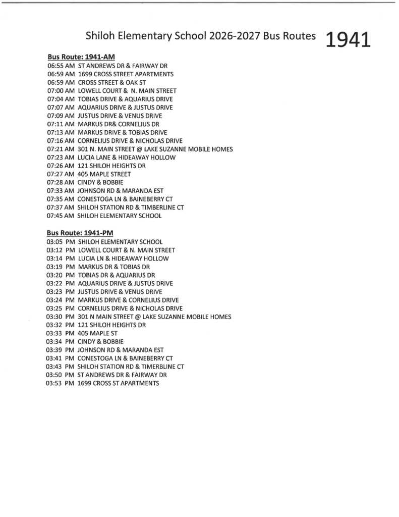 26-27 **ELEMENTARY SCHOOL**  Bus Routes 