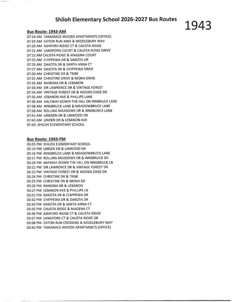 26-27 ELEMENTARY SCHOOL Bus Routes 