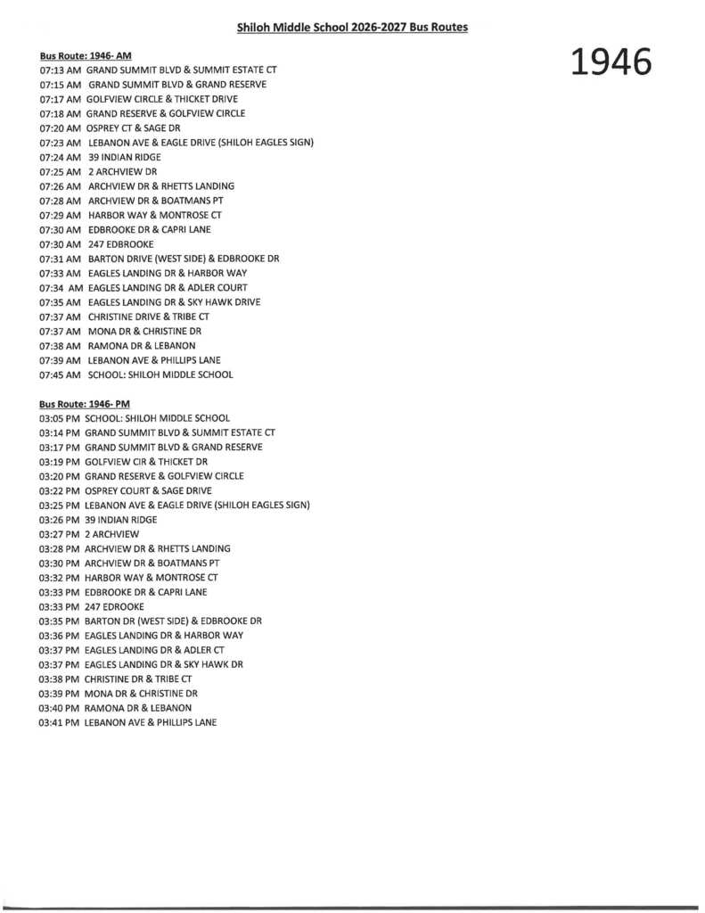 26-27 **MIDDLE SCHOOL** Bus Routes