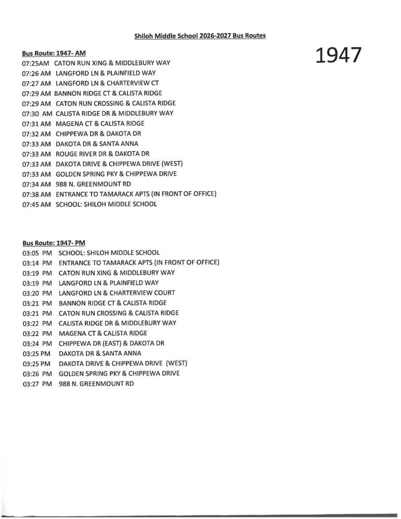 26-27 **MIDDLE SCHOOL** Bus Routes