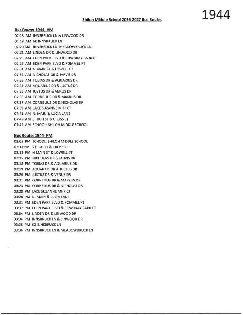26-27 **MIDDLE SCHOOL** Bus Routes