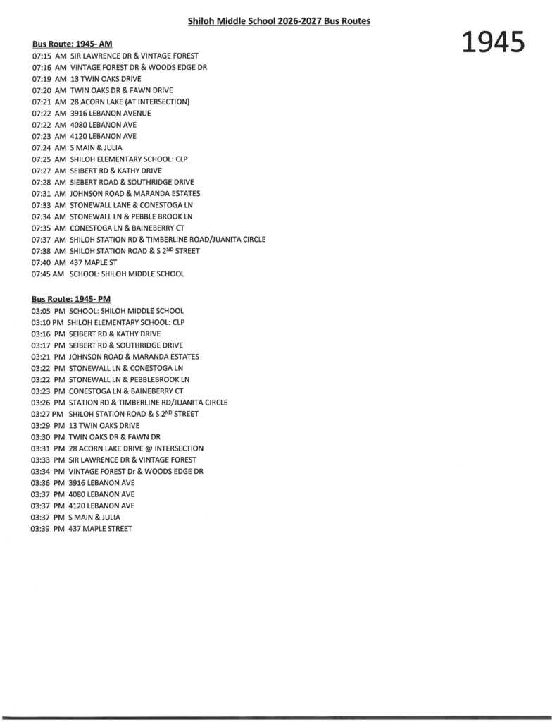 26-27 **MIDDLE SCHOOL** Bus Routes
