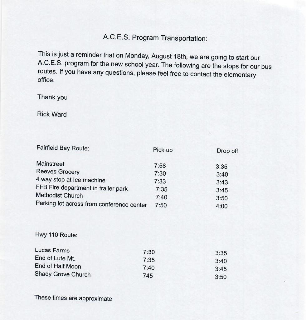 BUS SCHEDULE