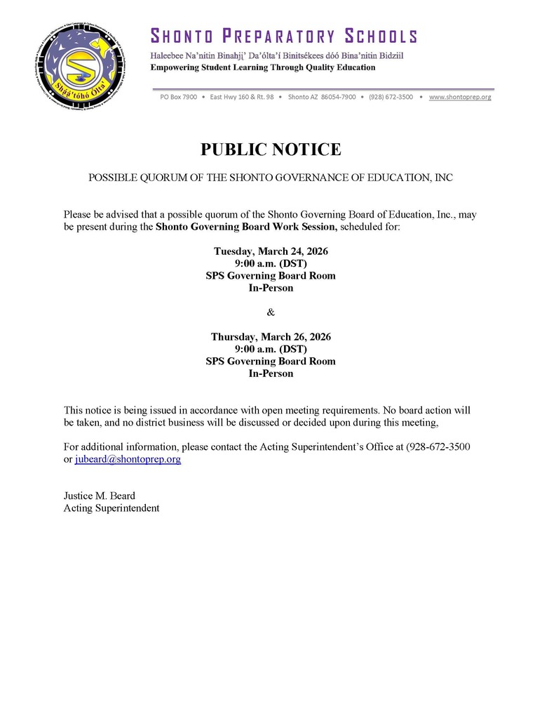 Public Notice for School Board Work Session March 23 and 25