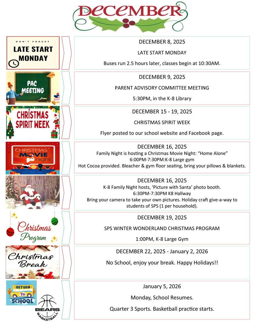 K-8 December Events