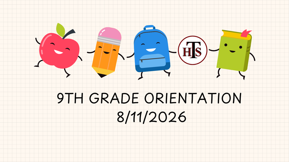School supplies smiling with text about 9th grade orientation