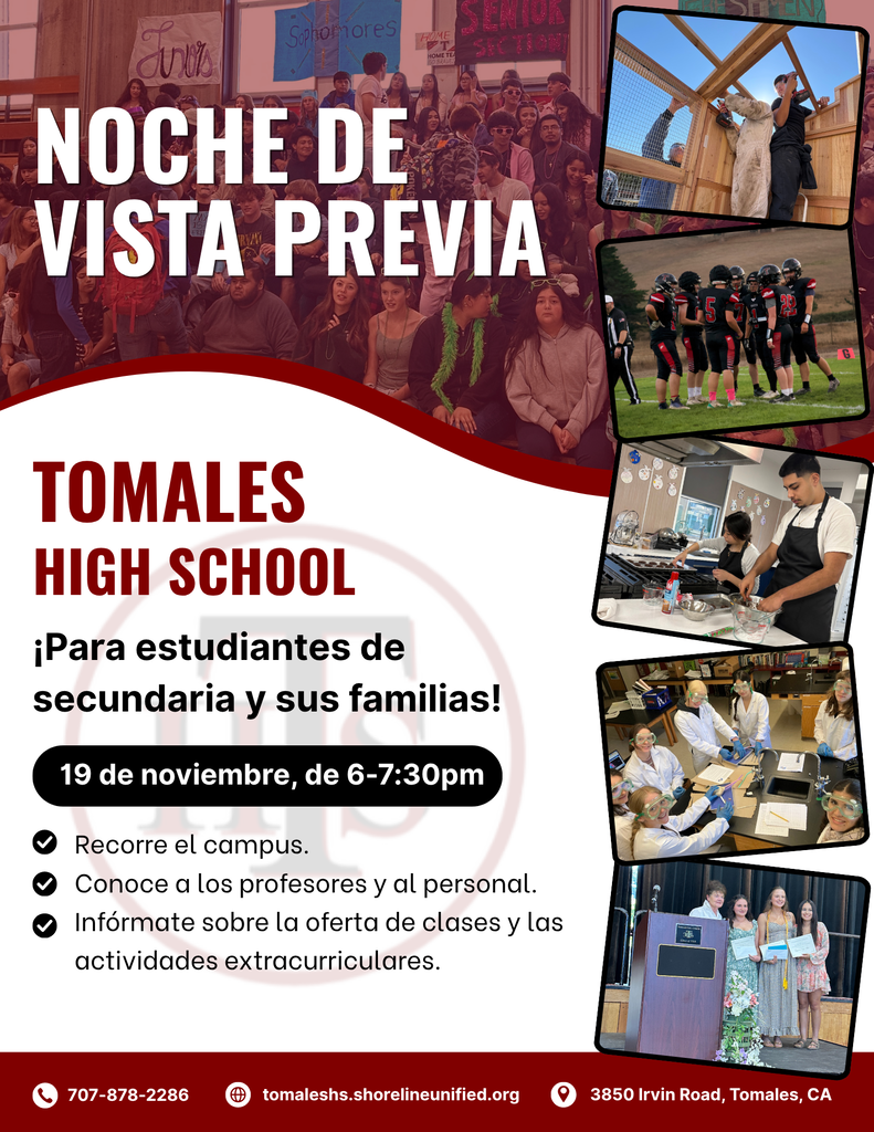 Preview Night at Tomales High School November 19th from 6-730,