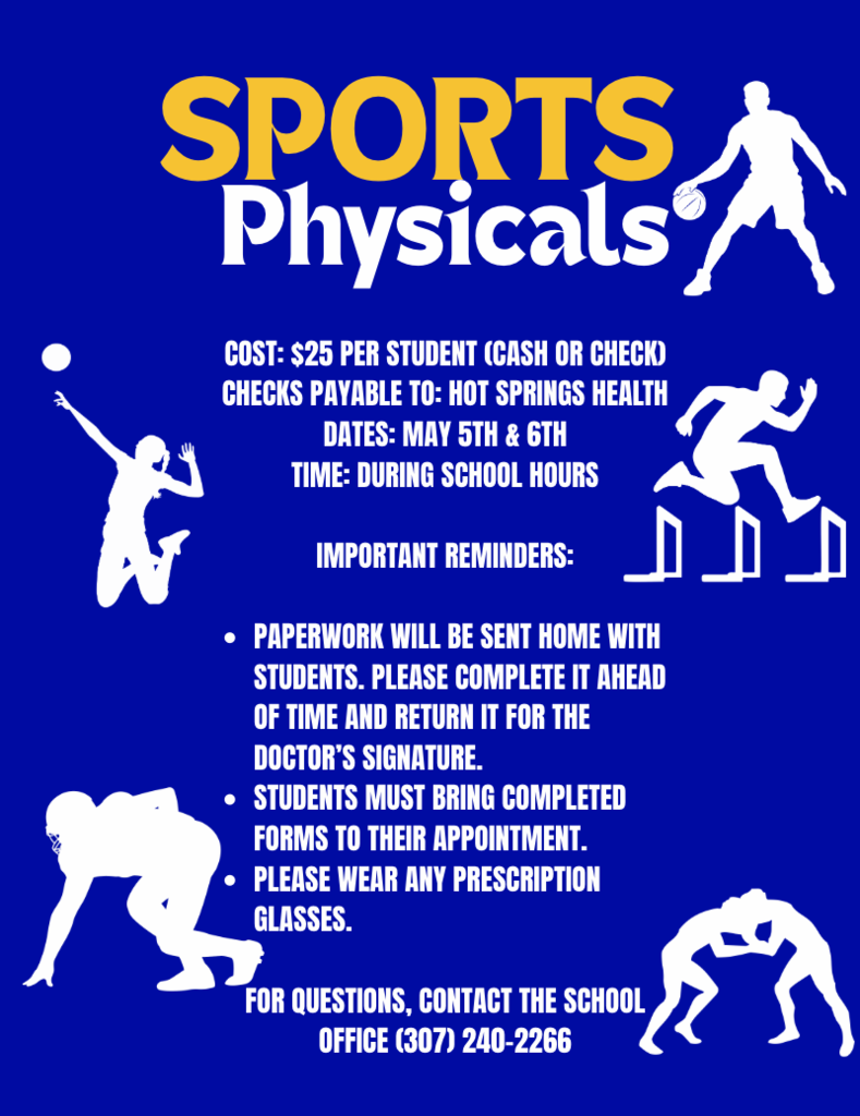 Blue background with white lettering explaining the sports physicals information 