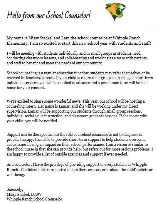 WRE School Counselor Letter