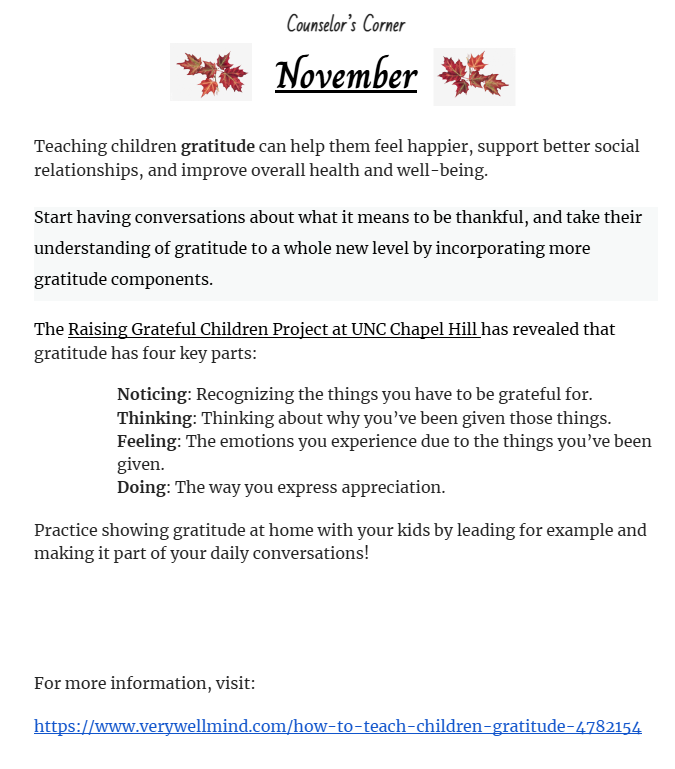 November Counselor's Corner