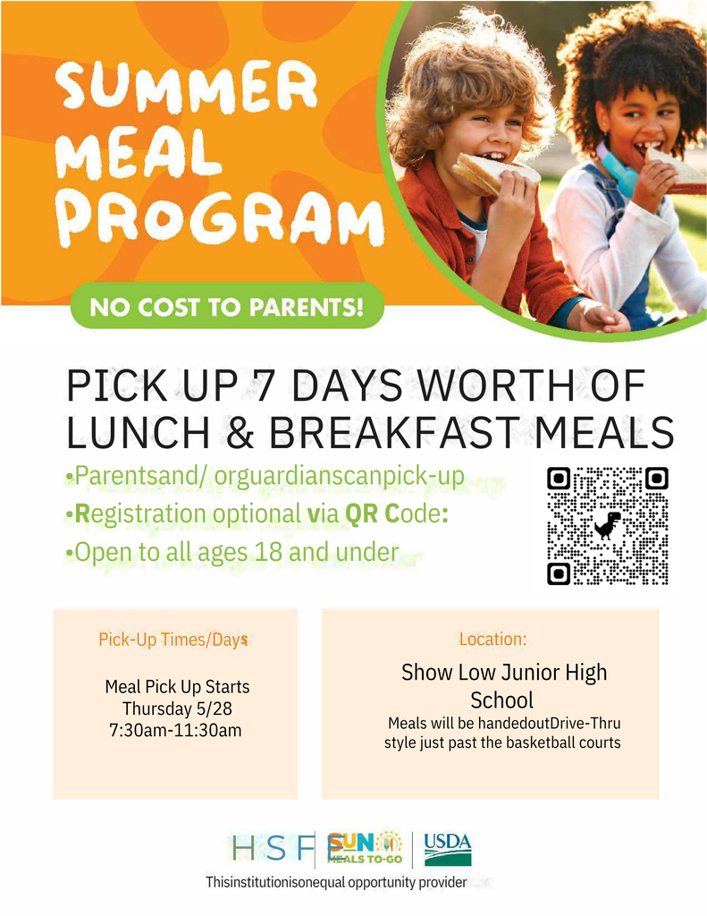 Flyer for the Summer Meal Program that is offered at the Show Low School District.