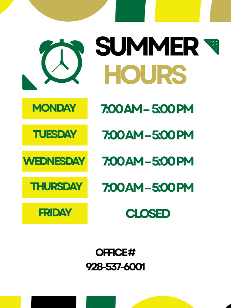 This is a poster for the summer office hours for the district office