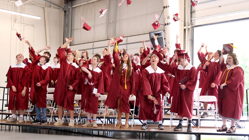 Graduates tossing their caps