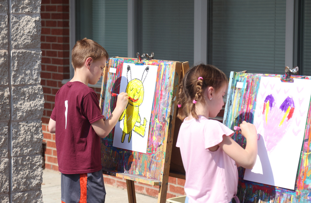 Students creating artwork